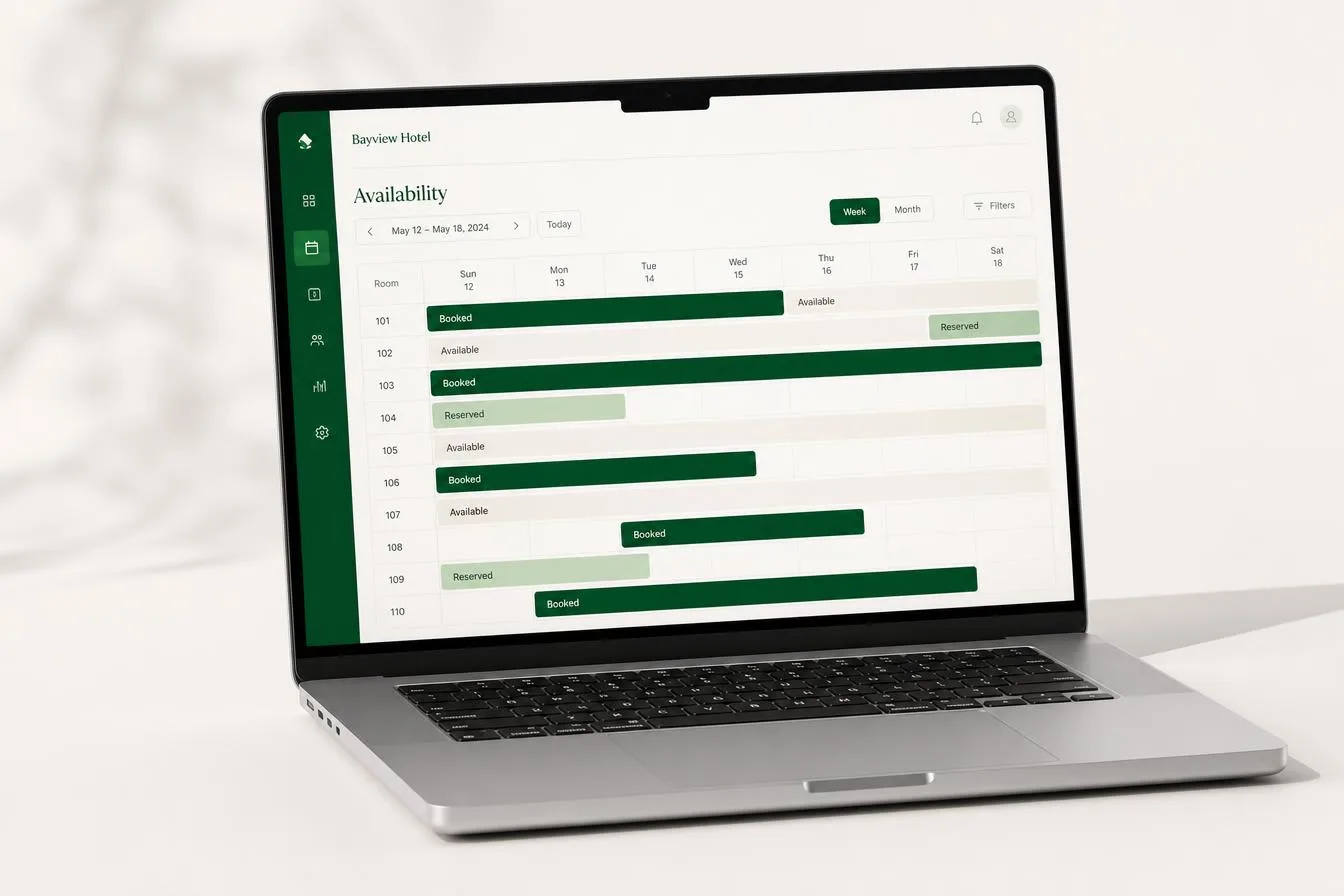 Kubicale front desk dashboard shown on a MacBook